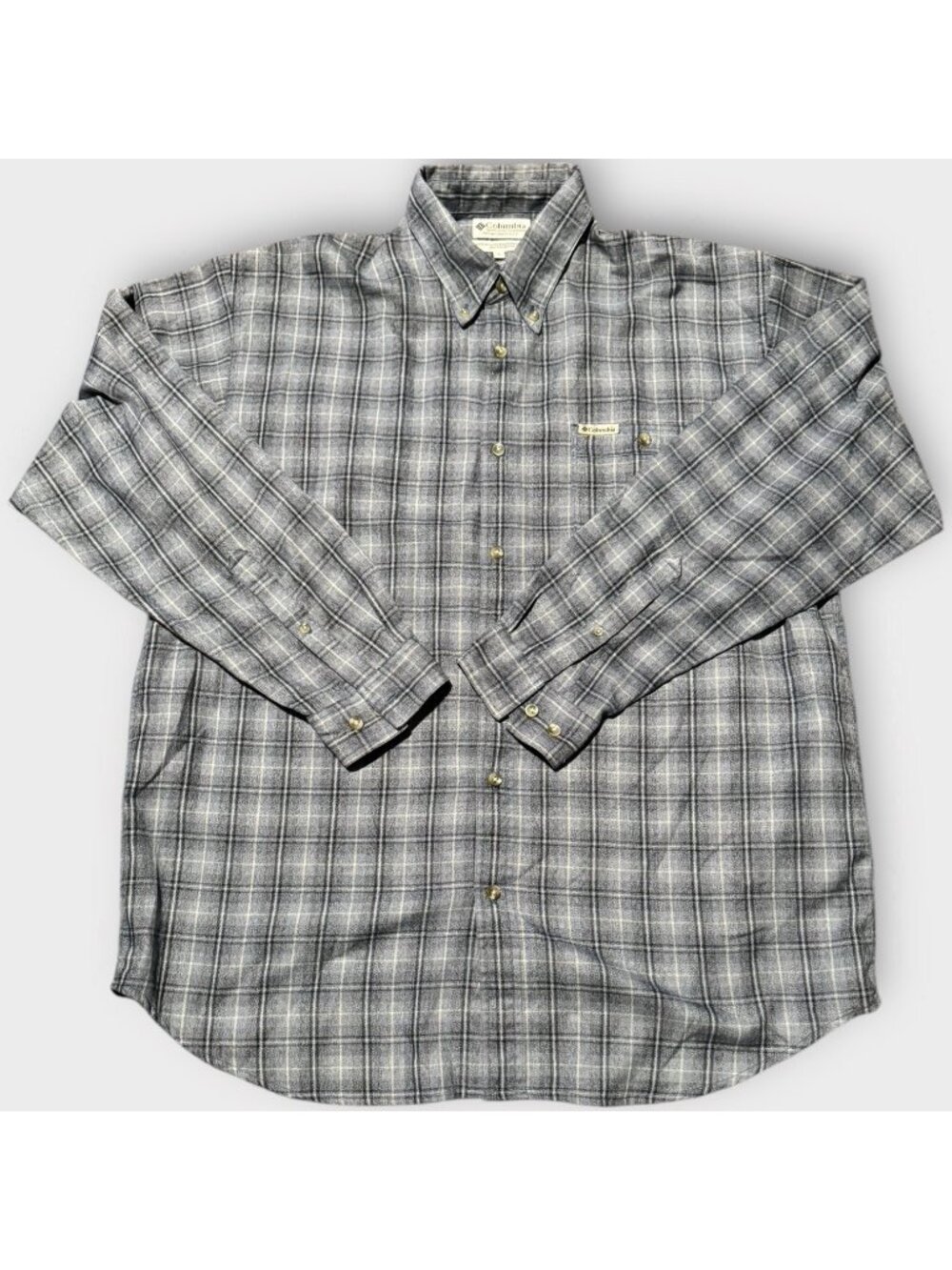 Columbia Men’s XL Vintage Button Up Shirt Flannel Blue Stripes Outdoors Hiking